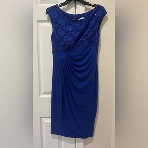 Connected Apparel Blue Asymmetrical Ruched One Shoulder Dress